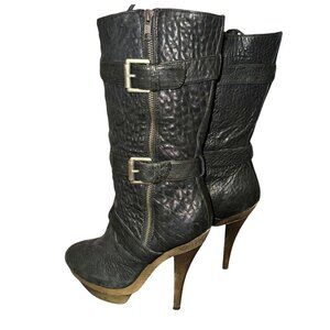 Elizabeth and James E-Gasp Black Leather Stiletto with Buckles Boots Size 9.5